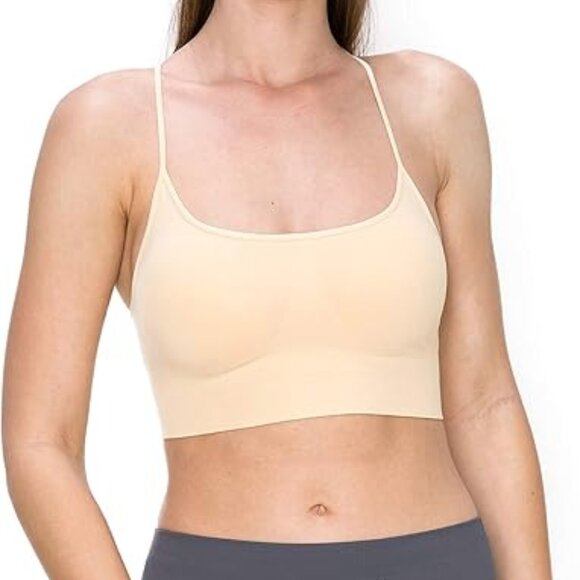 Kurve Bralette SET of 2 Sports Bra White Cream Nude Cami Tank Top Racerback Crop - Picture 8 of 10